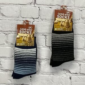 Max Adams Lamb Wool Socks Men's Size 10-13 Black/Blue Stripe Ombre 2 Pair Casual